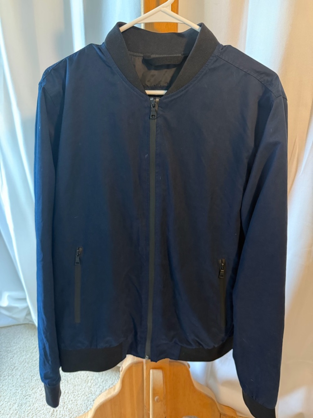 Mark and Spencer Men's Navy Bomber Jacket - Classic Lightweight Zip-Up